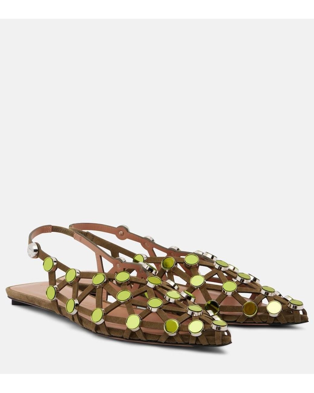 The Attico Brown Grid Embellished Ballet Flats