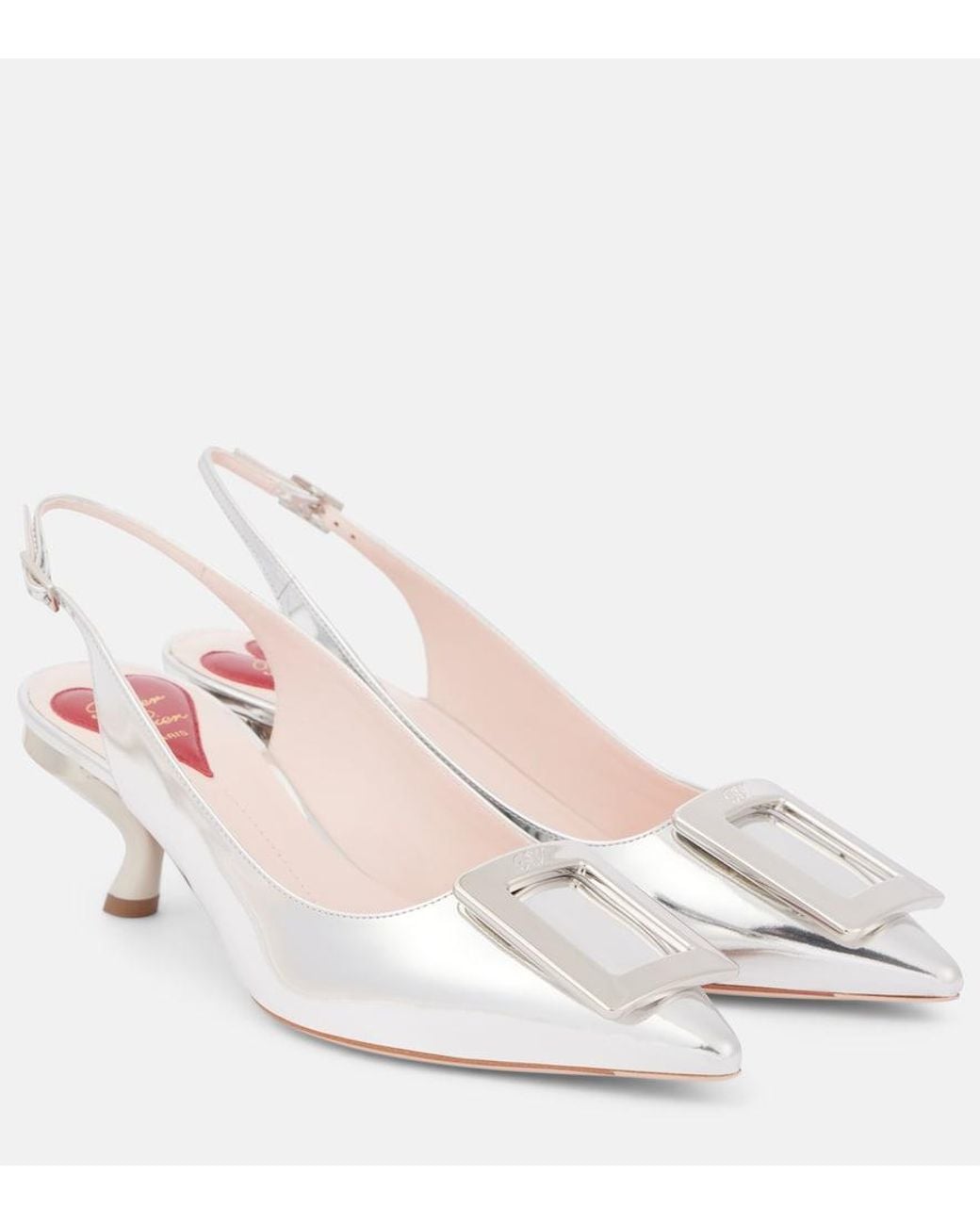 Roger Vivier Pink Virgule 55 Metallic Leather Slingback Pumps