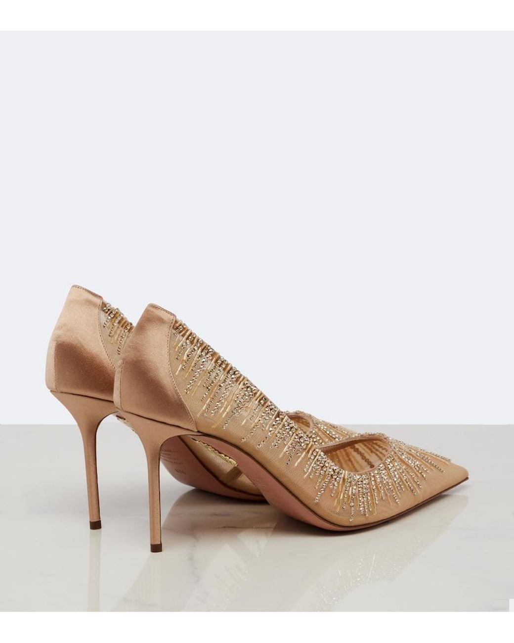 Aquazzura Natural Soft Sky Embellished Tulle And Satin Pumps