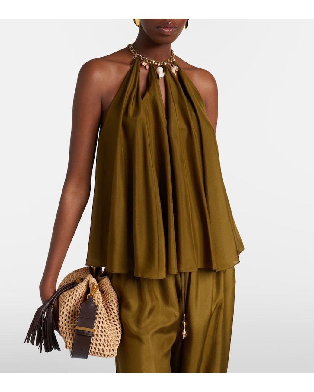Zimmermann Brown Mahon Embellished Silk Top