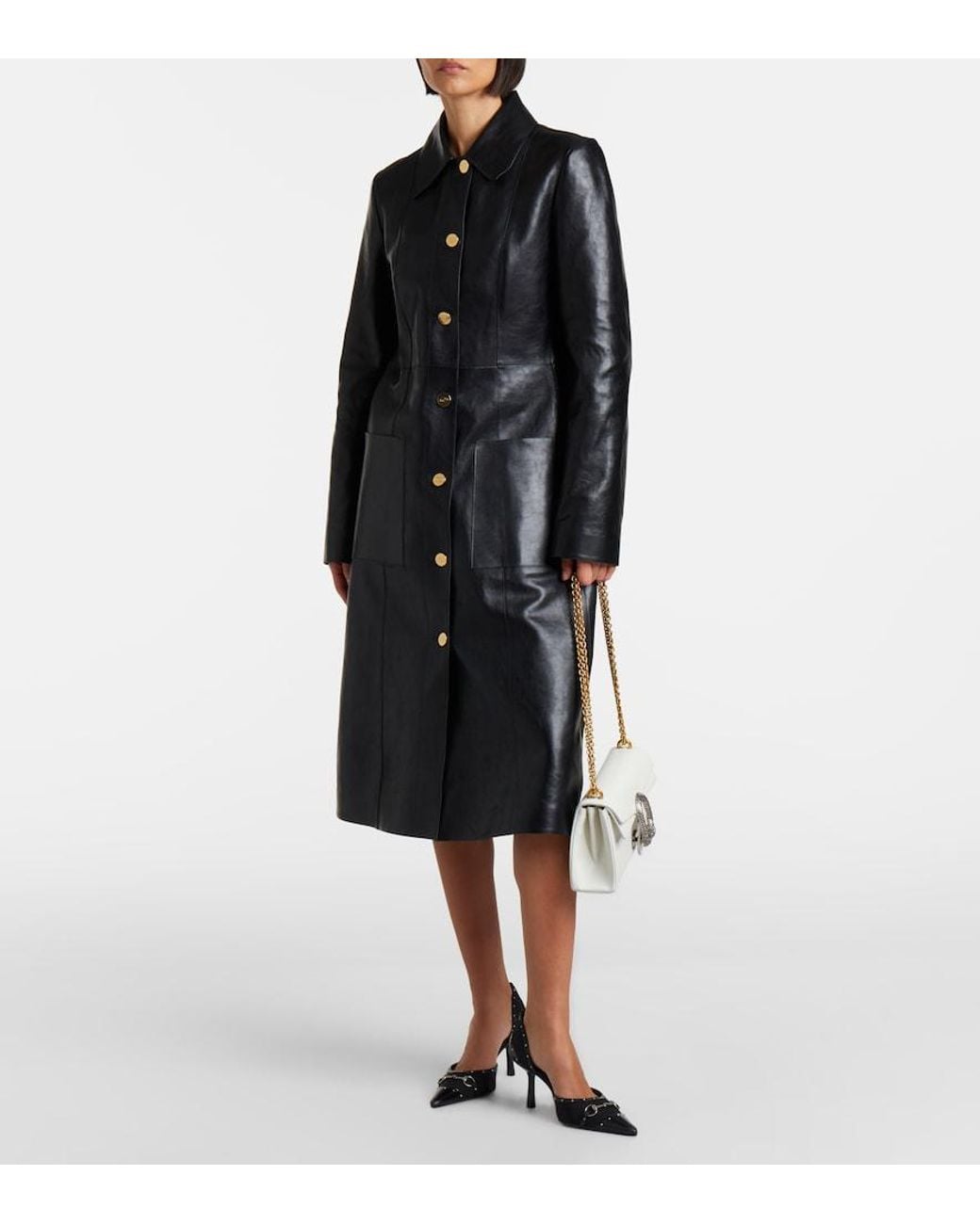 Gucci Black Interlocking G Leather Coat