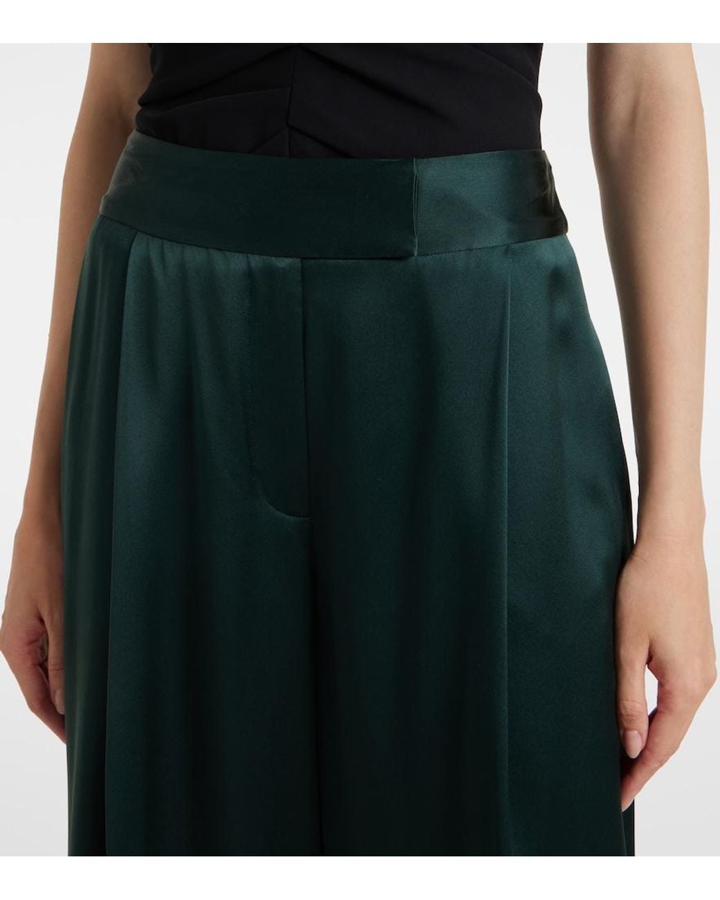 The Sei Green Silk Satin Wide-Leg Pants