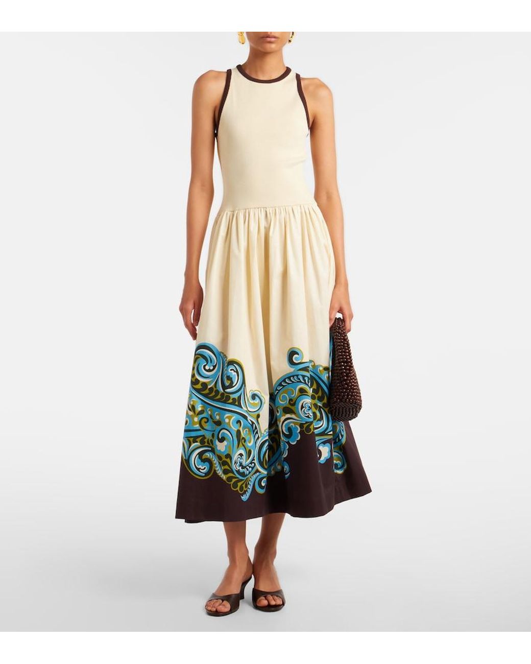 ALÉMAIS White Natalia Printed Cotton Midi Dress