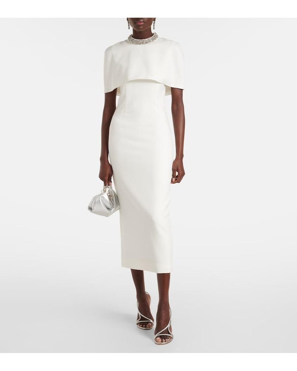 Roland Mouret White Embellished Crepe Cocktail Dress