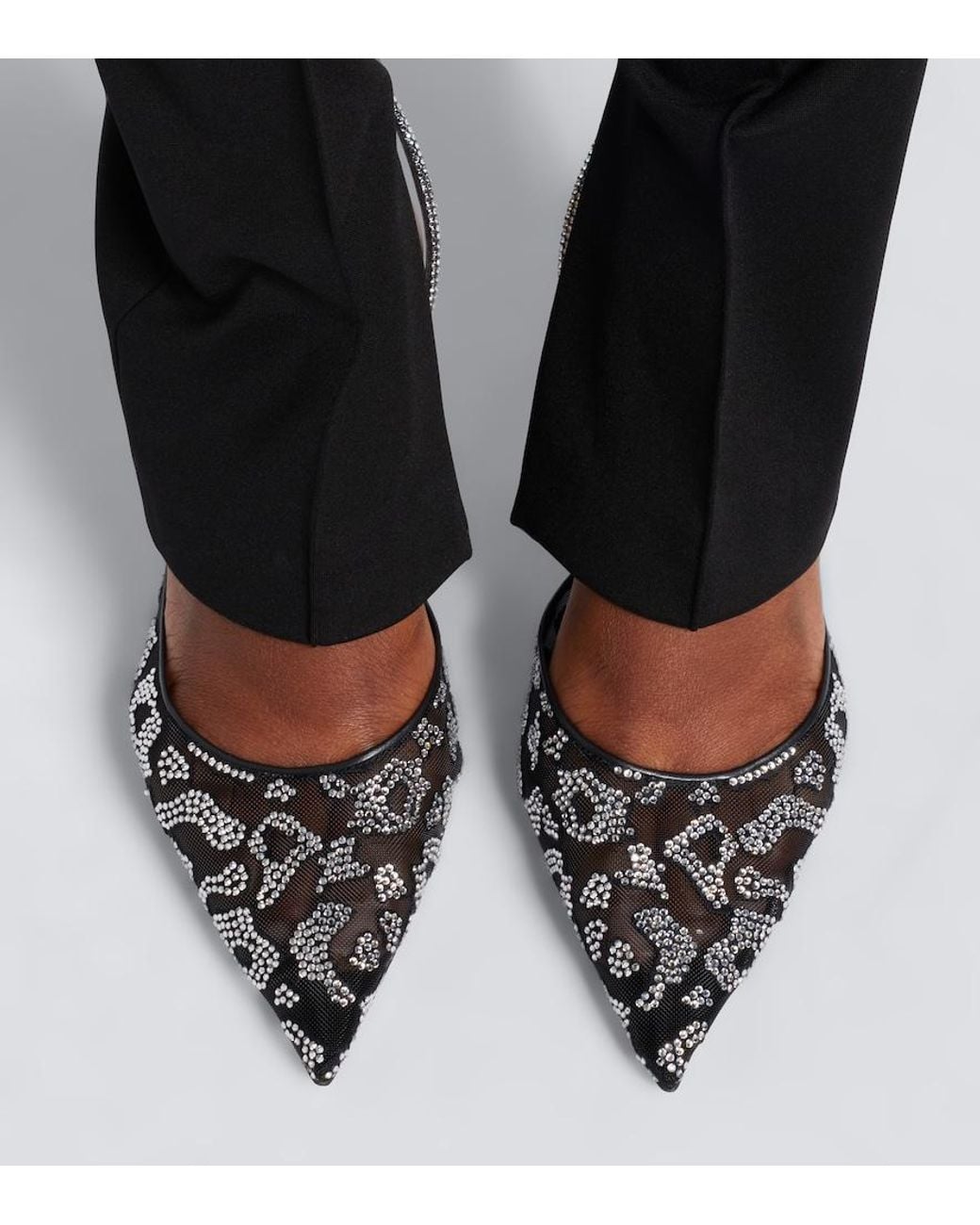 Rene Caovilla Metallic Embellished Mesh Slingback Pumps