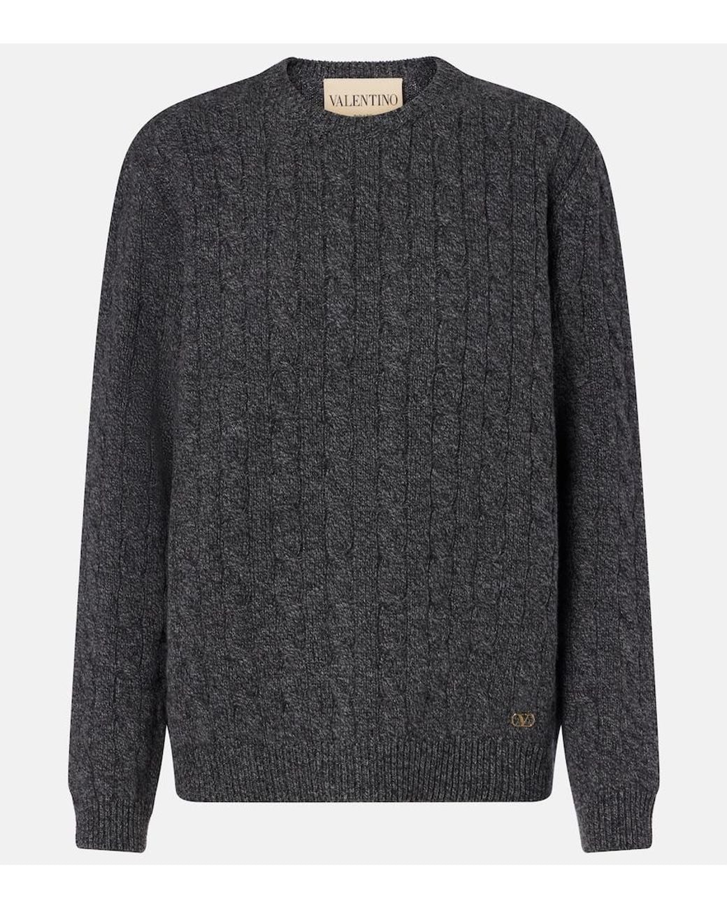 Valentino Garavani Gray Cable-Knit Virgin Wool Mouline Sweater