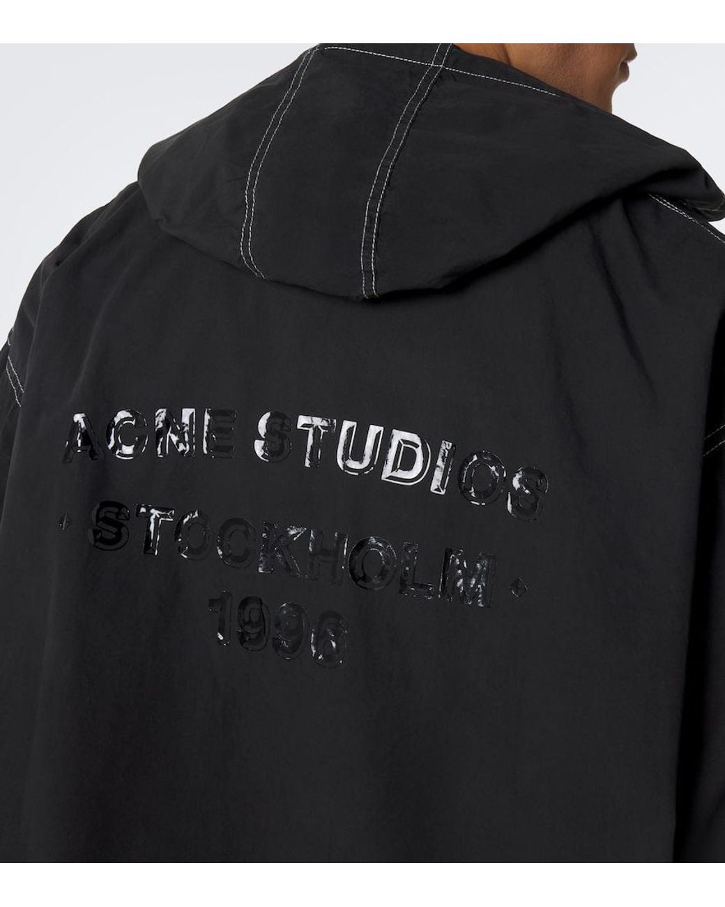 Acne Black Logo Hooded Cotton Poplin Jacket for men