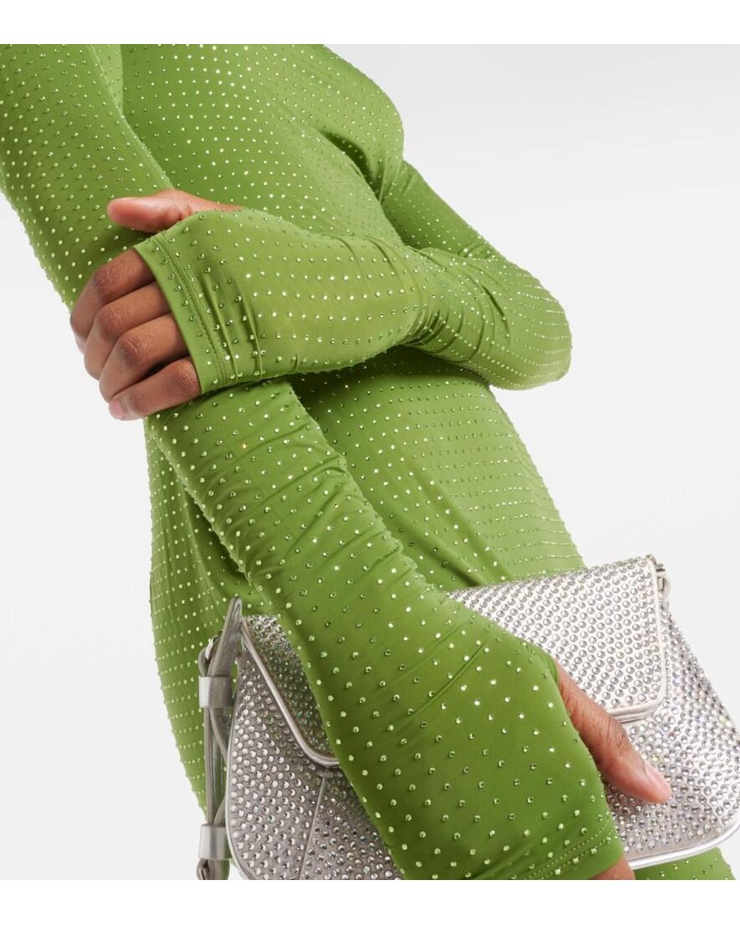 Alex Perry Green Crystal-Embellished Jersey Maxi Dress