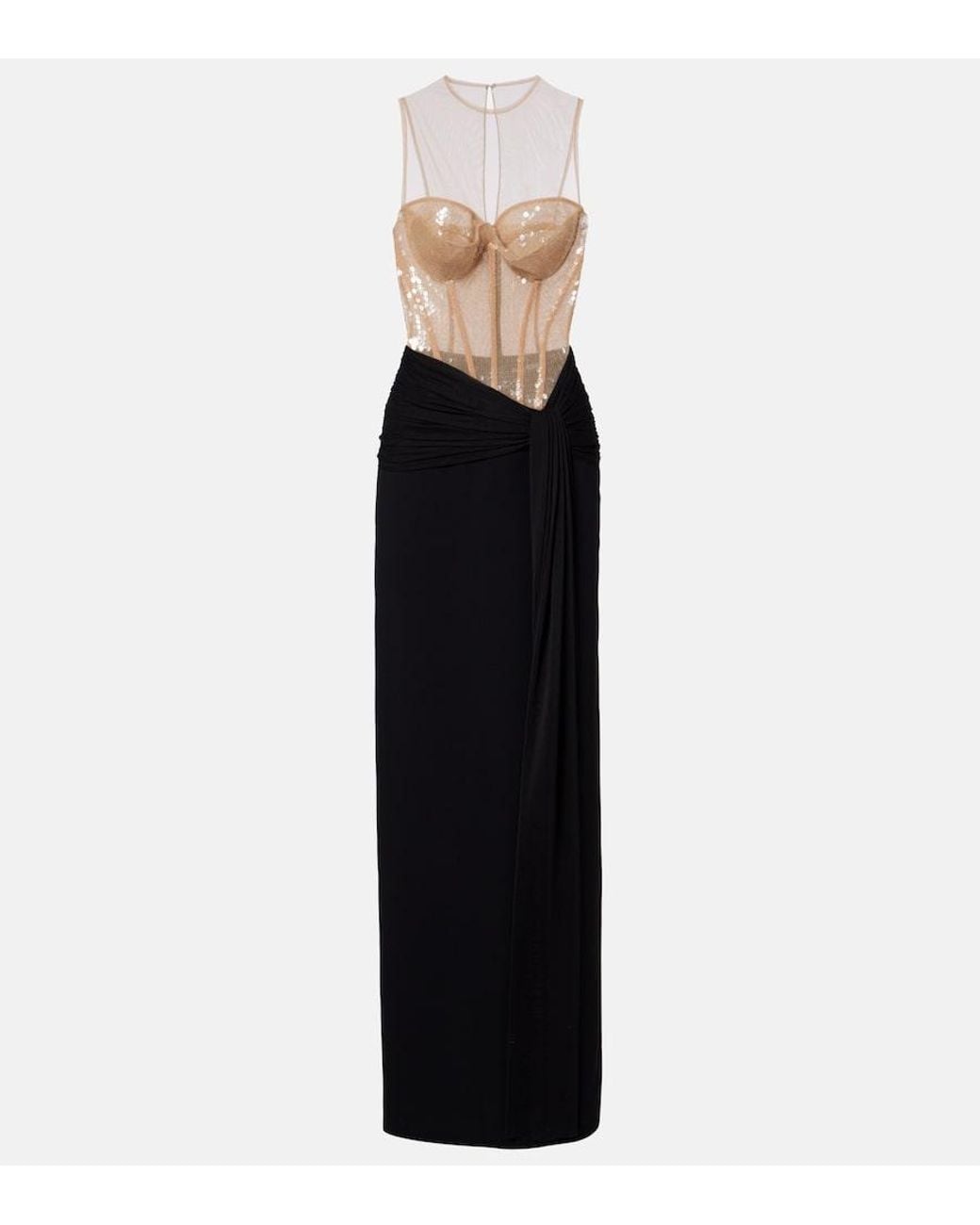 David Koma Black Sequined Paneled Bustier Gown