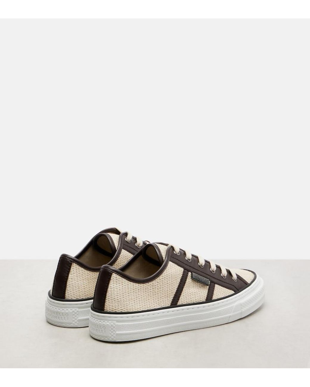 Brunello Cucinelli White Classic Leather-Trimmed Sneakers