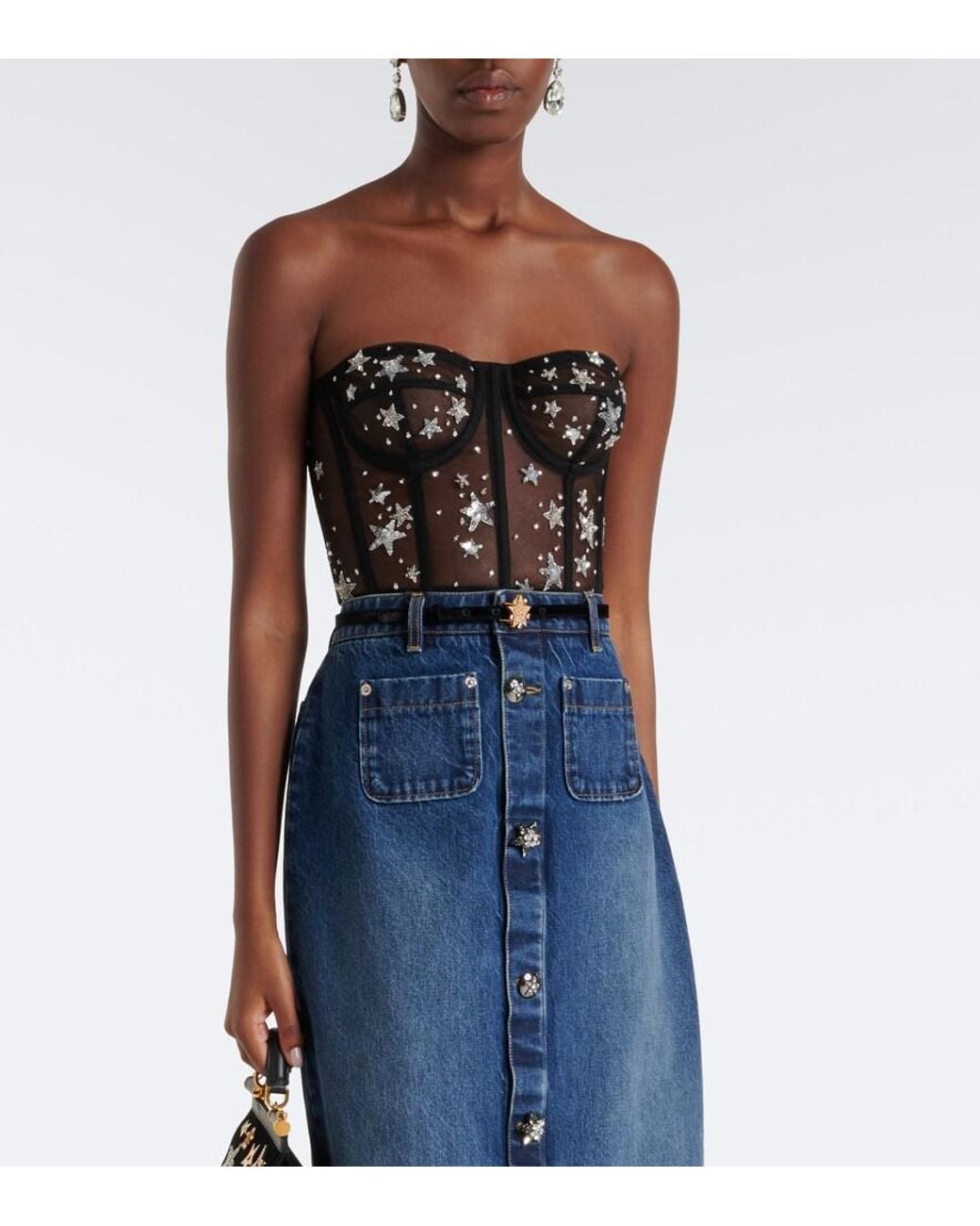 Dolce & Gabbana Black Embellished Mesh Bustier