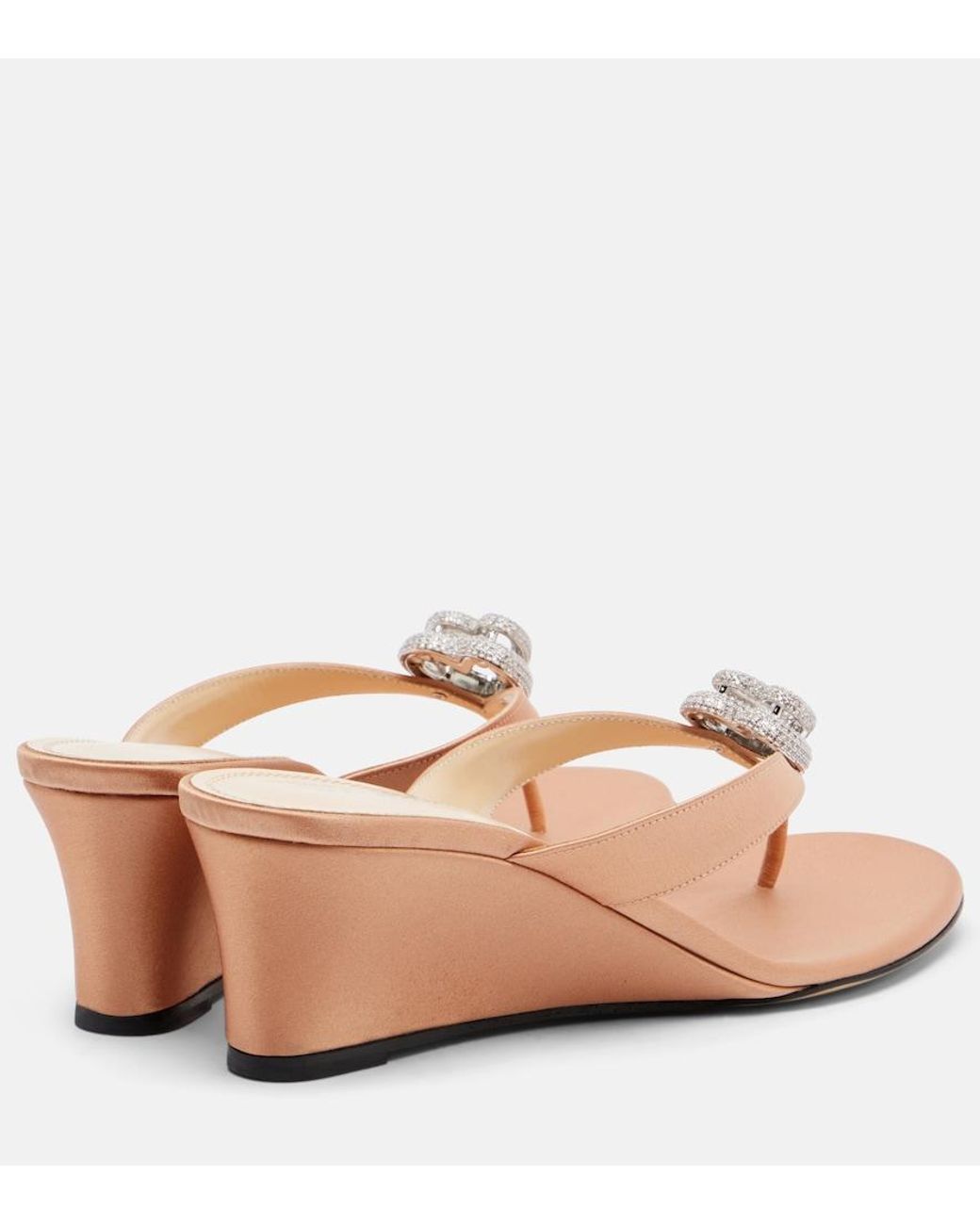 Mach & Mach Pink Double Heart Satin Wedge Thong Sandals