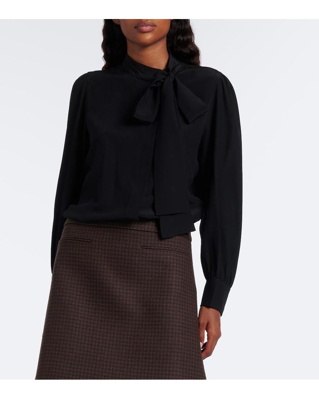 Gucci Black Tie-Neck Silk Crepe De Chine Blouse
