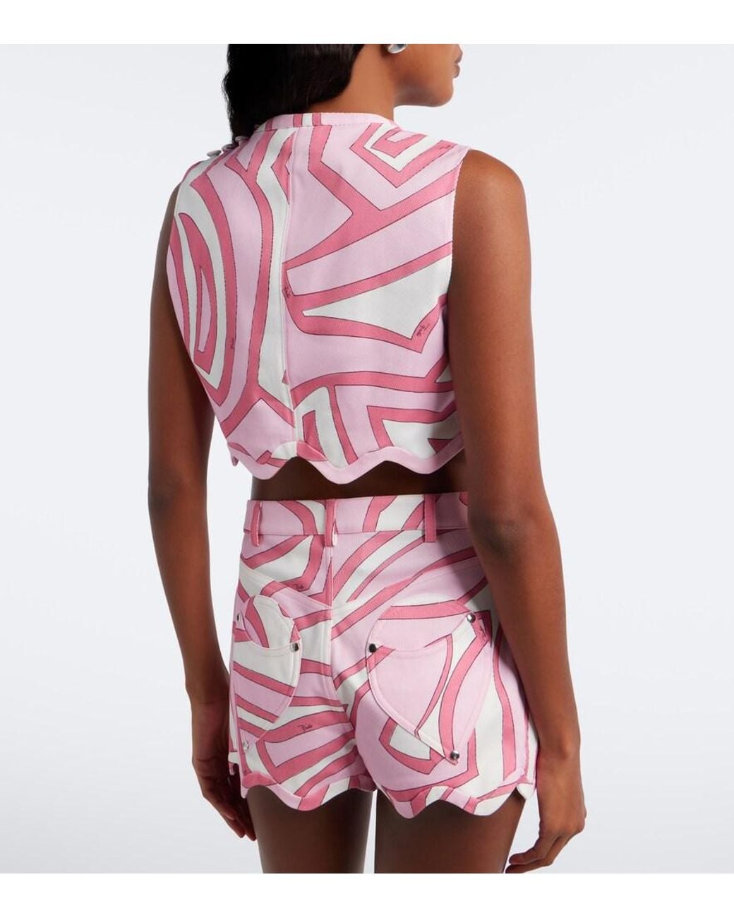 Emilio Pucci Pink Labirinto Cotton-Blend Jersey Crop Top