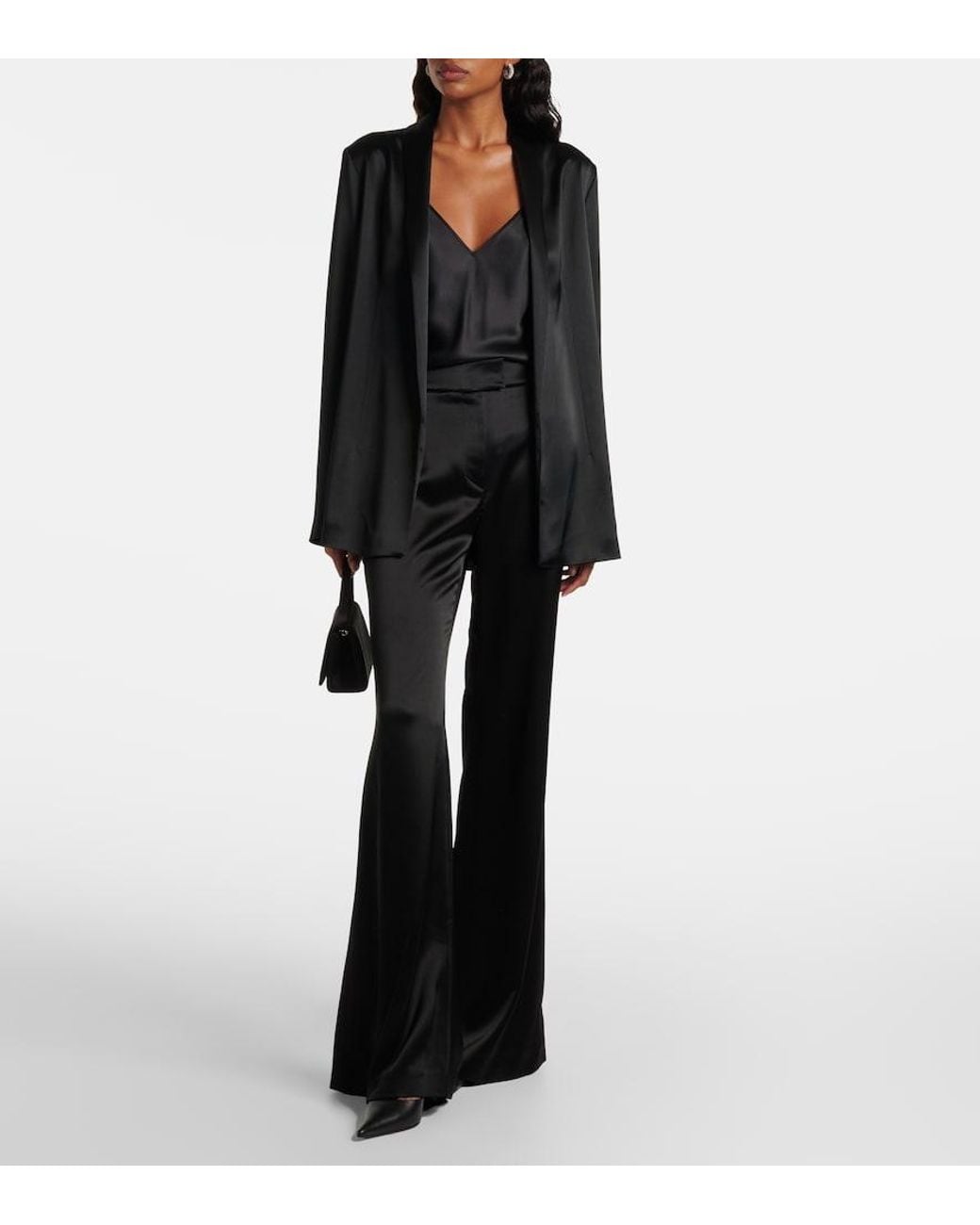 Galvan Black Julianne High-Rise Satin Flared Pants