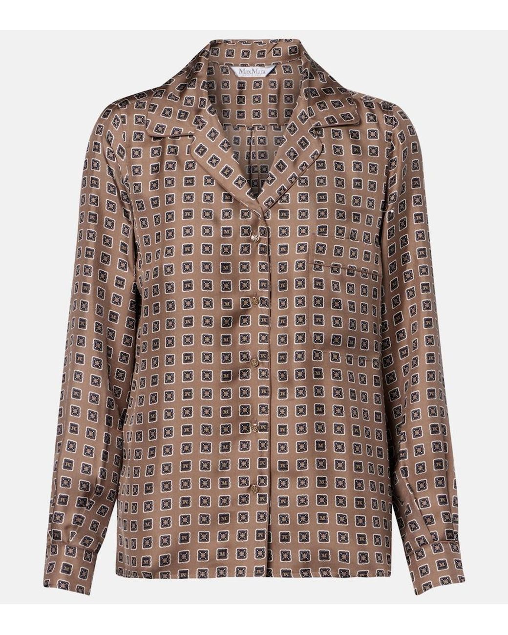 Max Mara Brown Disco Printed Silk Twill Shirt