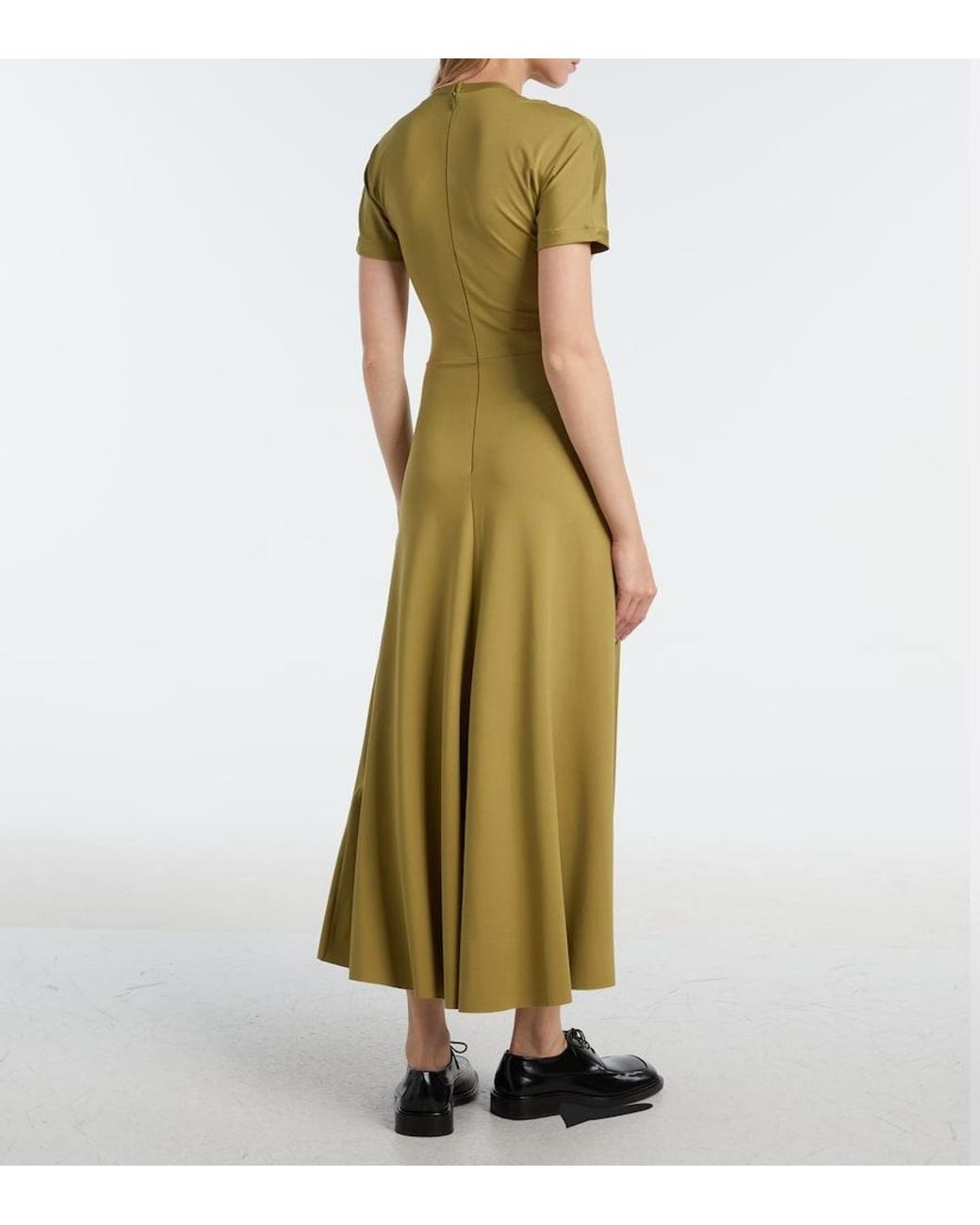 Victoria Beckham Green Gathered Jersey T-Shirt Dress