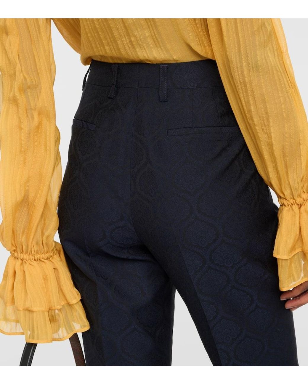 Etro Blue Printed Cotton-Blend Jacquard Slim Pants