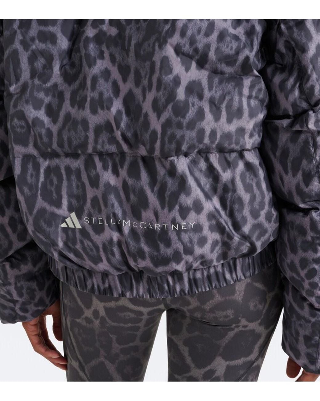 Adidas By Stella McCartney Gray Hooded Leopard-Print Puffer Jacket
