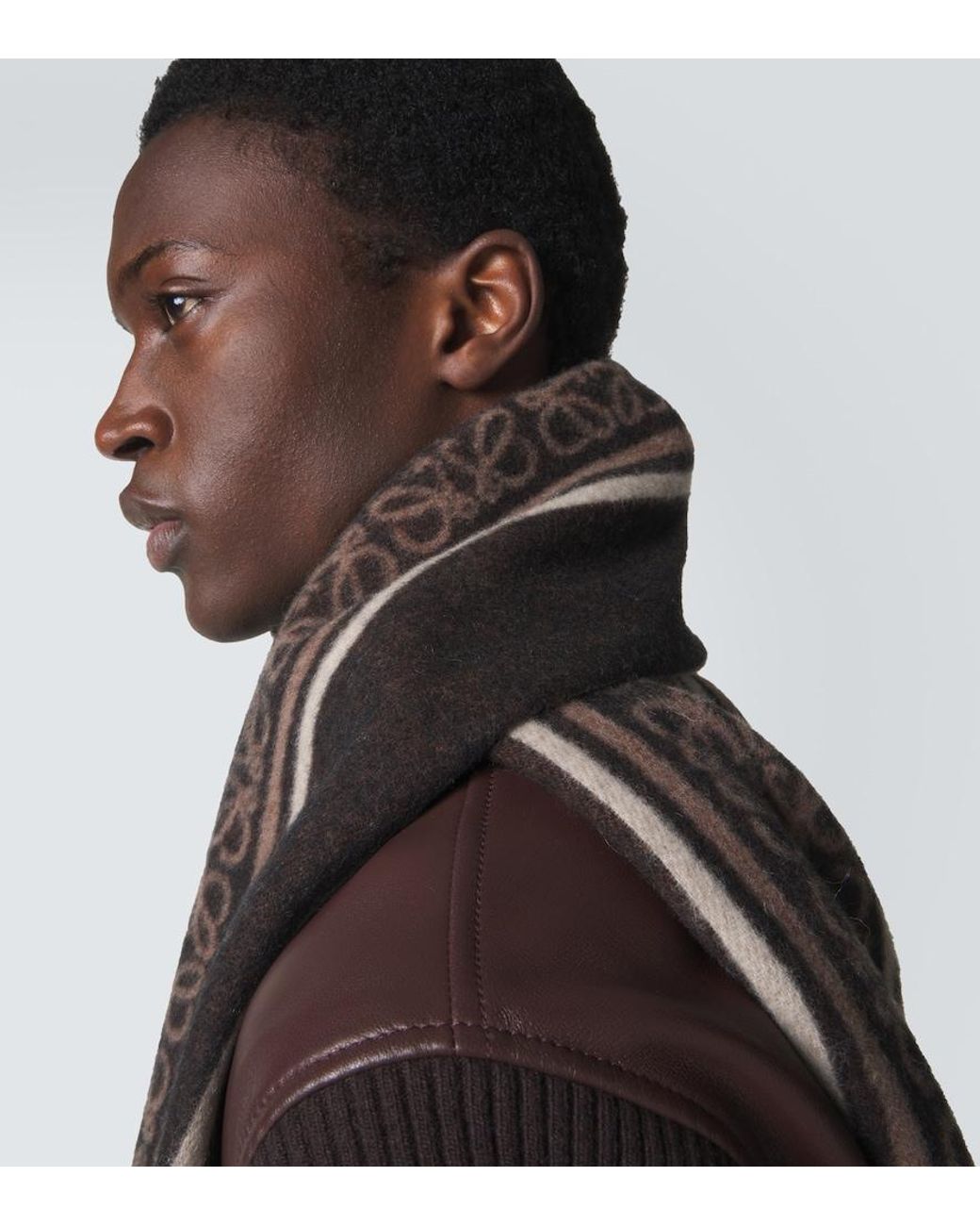 Loewe Brown Anagram Wool And Cashmere Jacquard Scarf for men