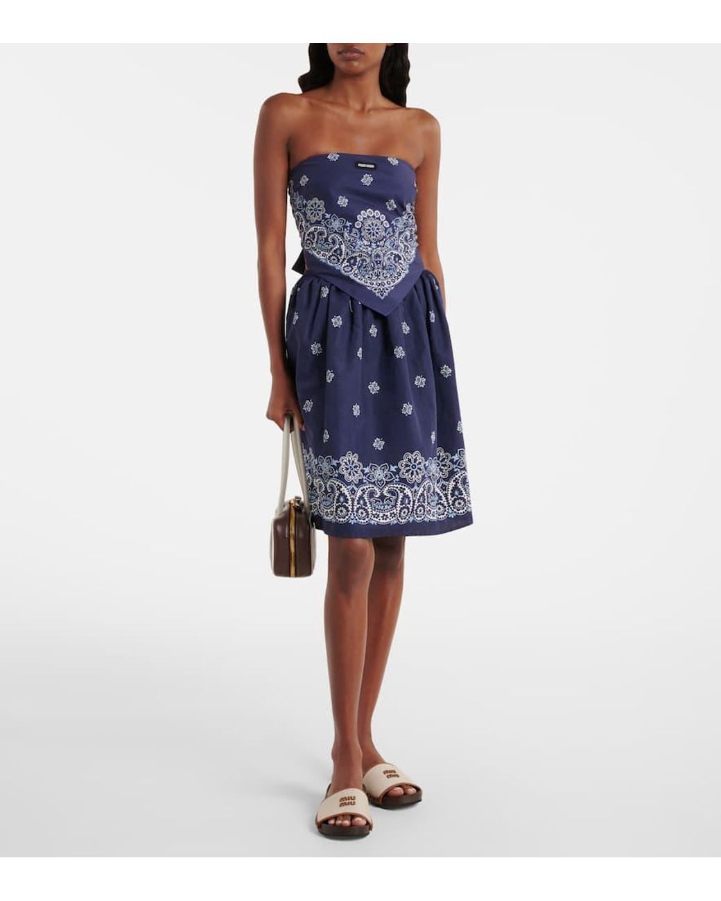 Mini-Jupe Bandana En Coton Et Lin Miu Miu en coloris Blue