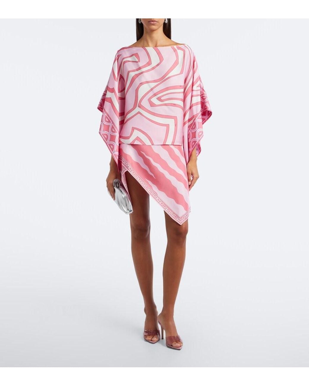 Emilio Pucci Pink Fiamme Asymmetric Silk Twill Skirt
