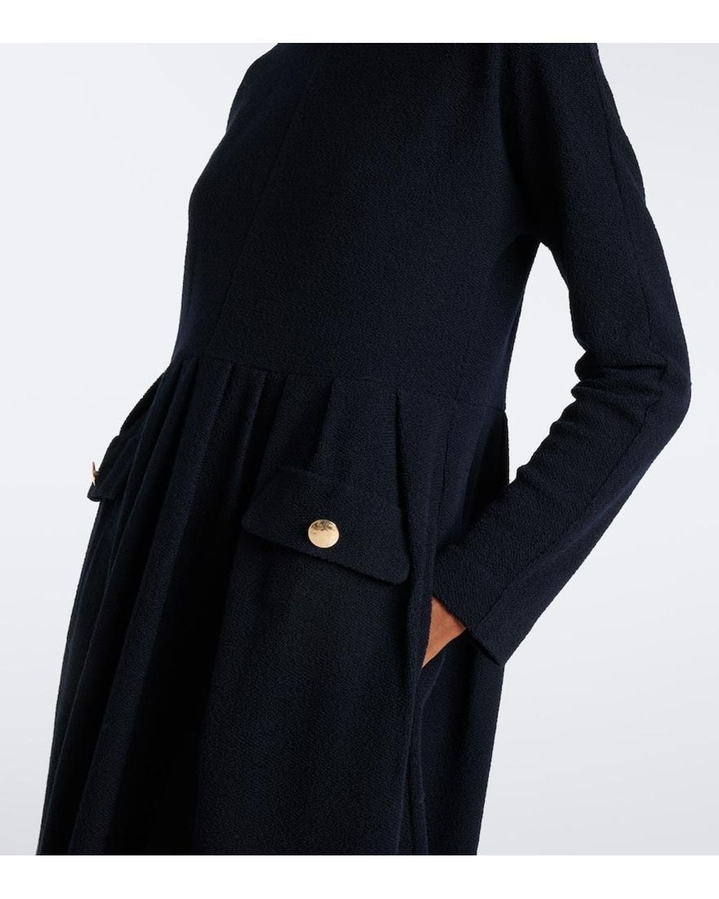 Max Mara Black Wool And Cotton-Blend Midi Dress