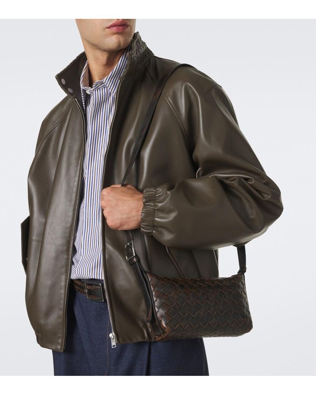 Bottega Veneta White Traveler Intrecciato Leather Phone Pouch for men