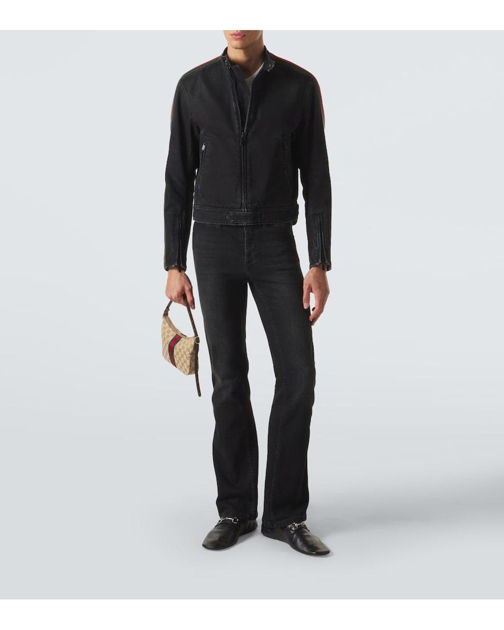 Gucci Black Web Stripe Flared Jeans for men