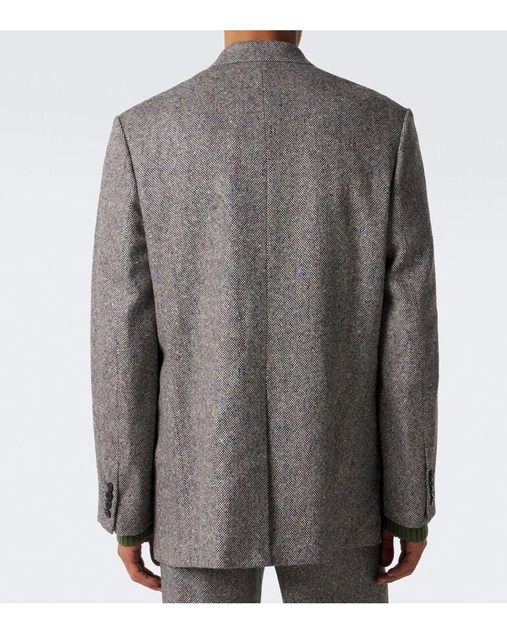 Dries Van Noten Gray Checked Double-Breasted Wool Blazer for men