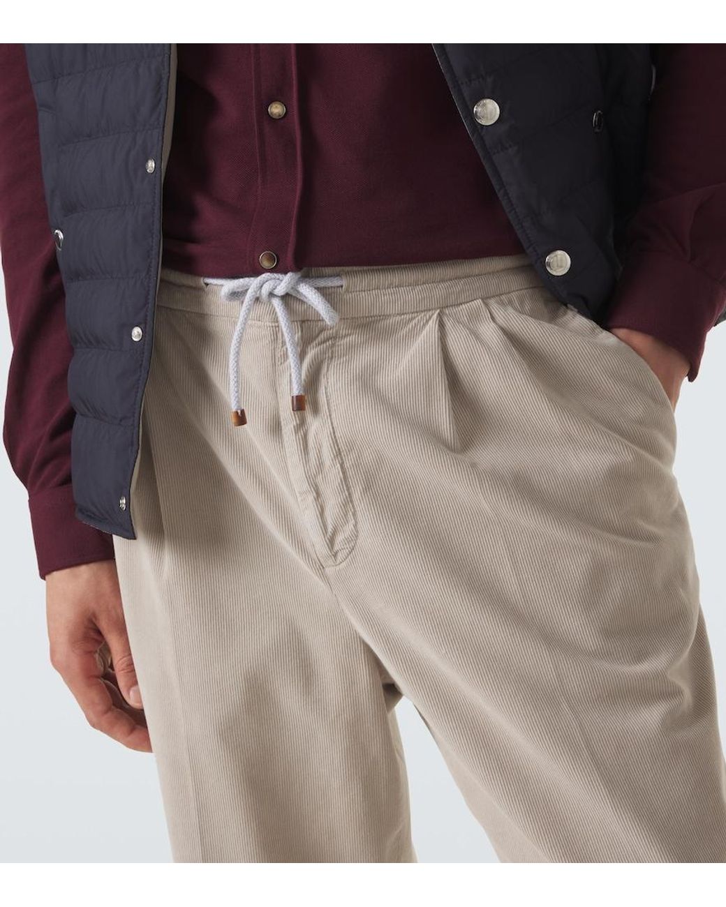 Brunello Cucinelli Natural Cotton Corduroy Tapered Pants for men