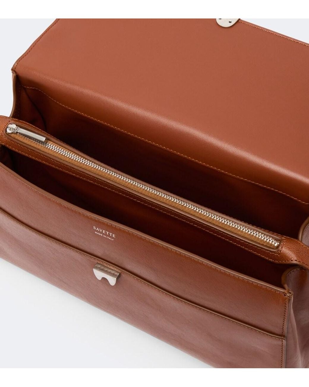 SAVETTE Brown Symmetry Soft Medium Leather Top Handle Bag