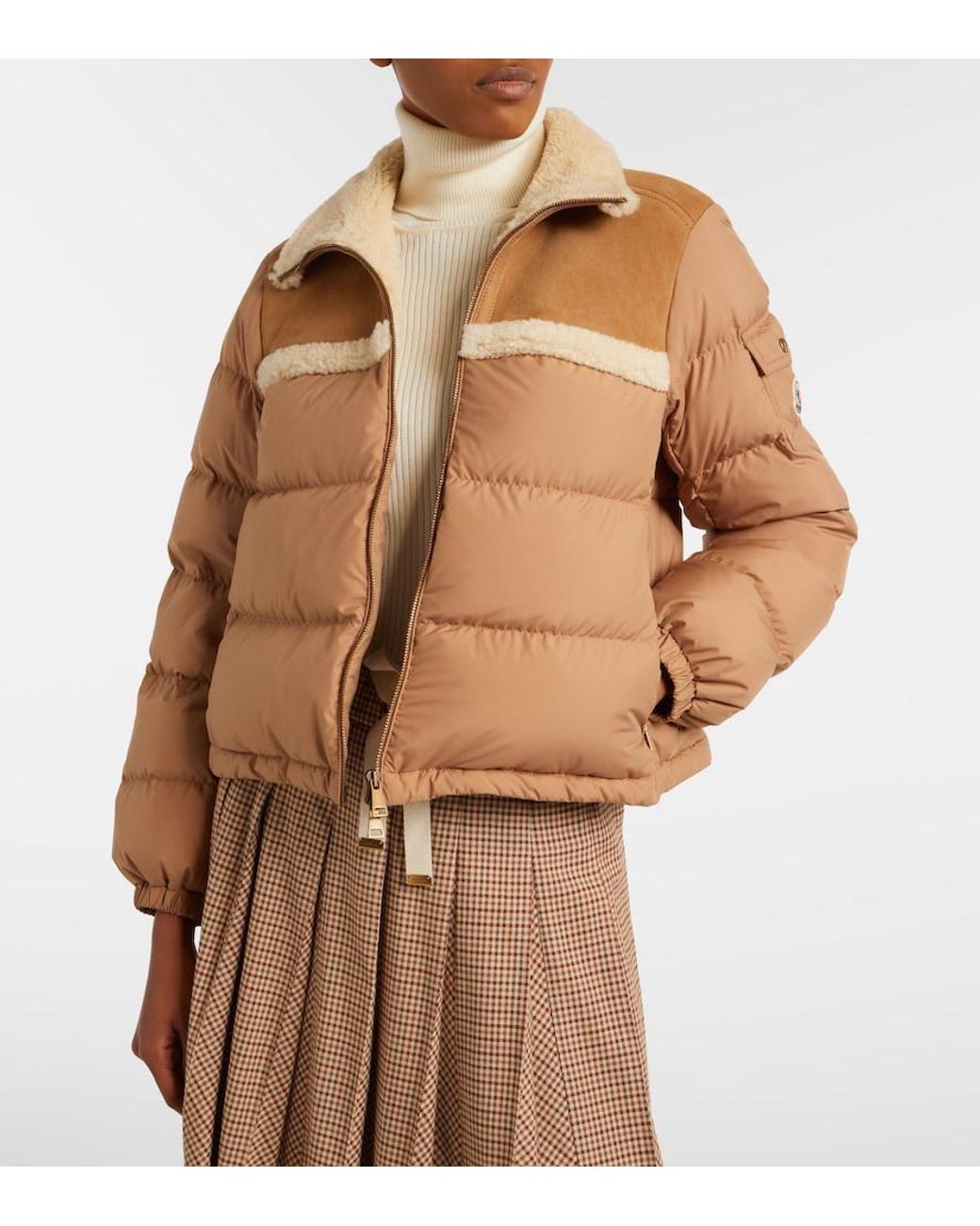 Moncler Brown Aurore Shearling-Trimmed Down Jacket