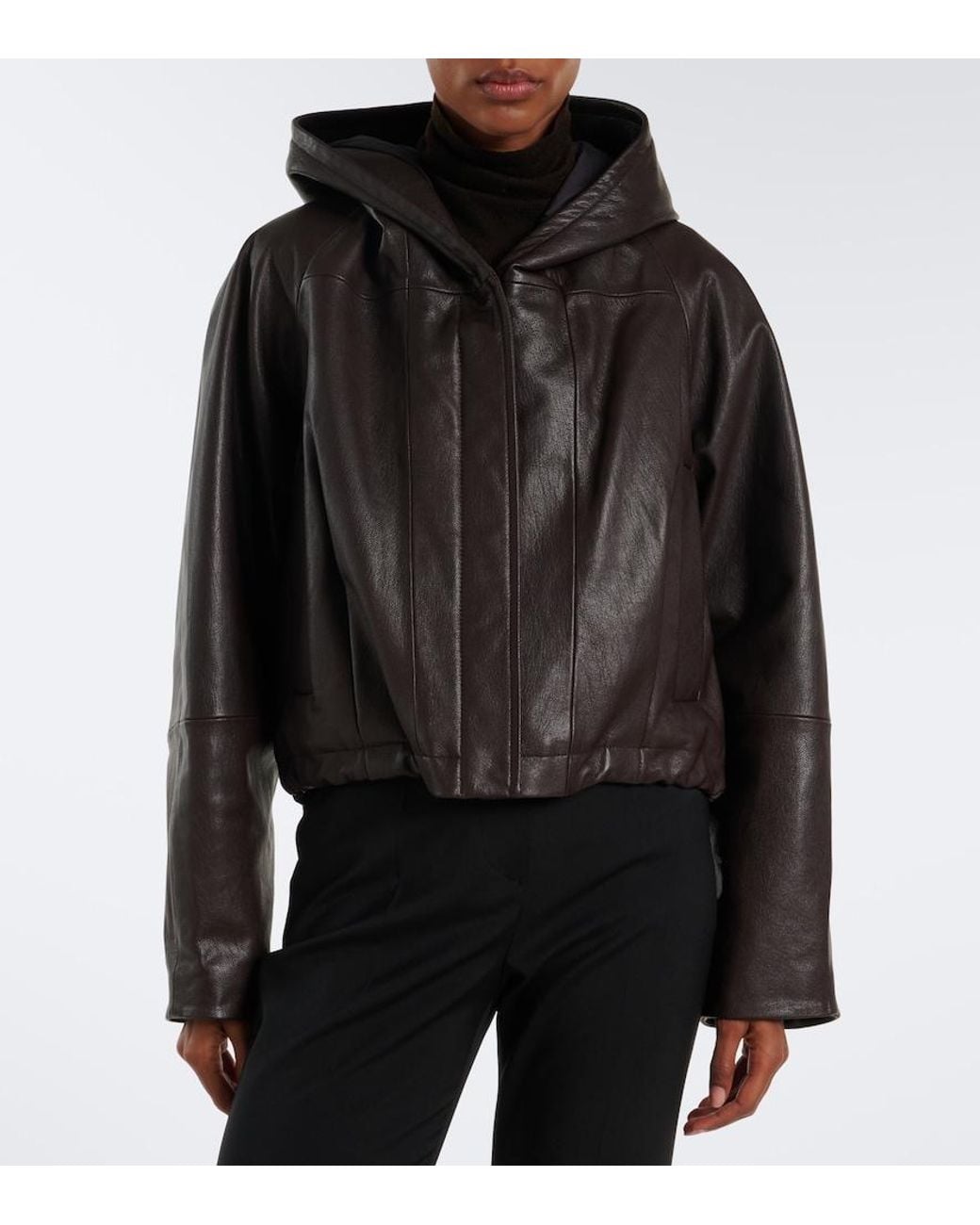 Sportmax Black Hooded Leather Jacket