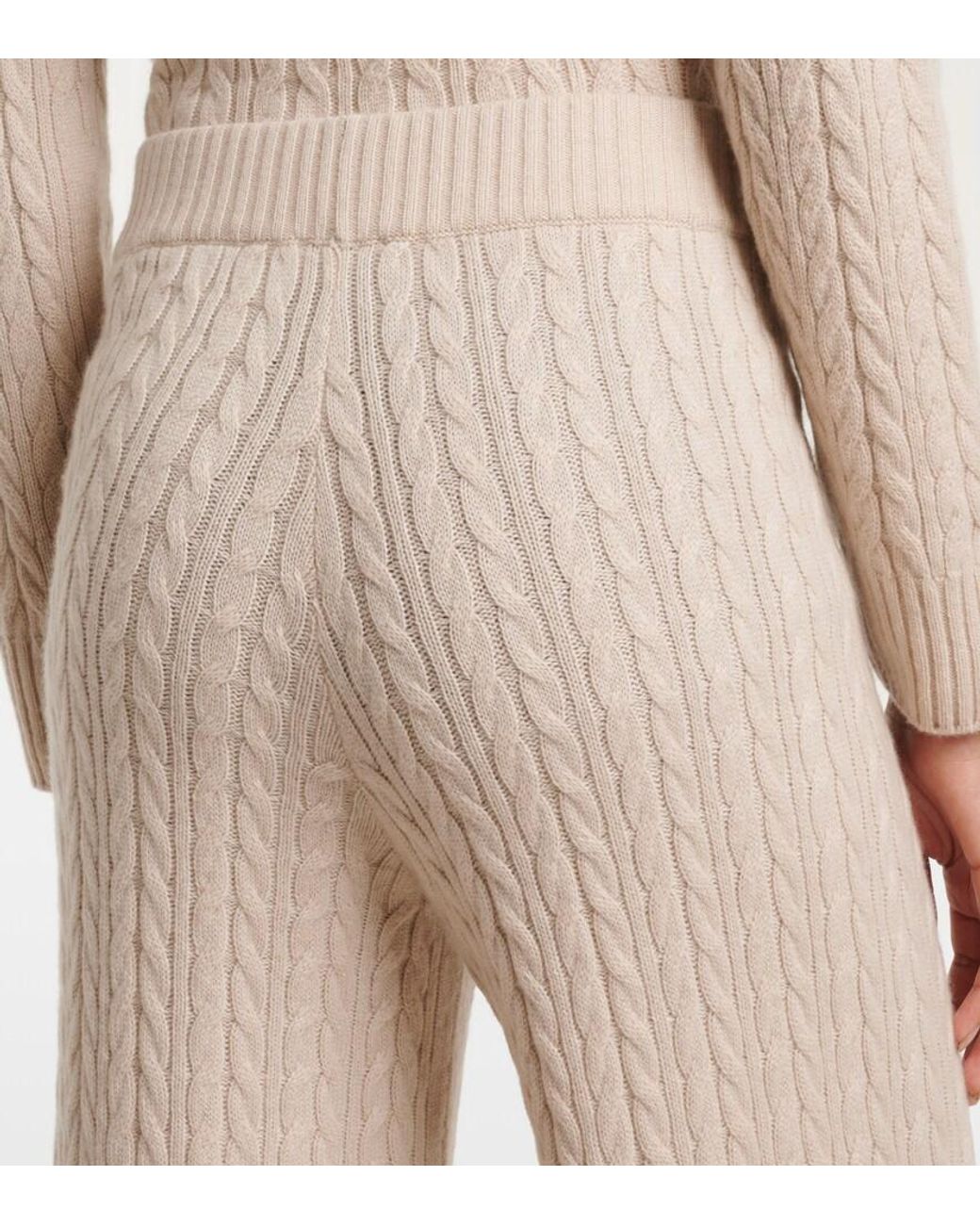 Agnona Natural Cable-Knit Cashmere Wide-Leg Pants