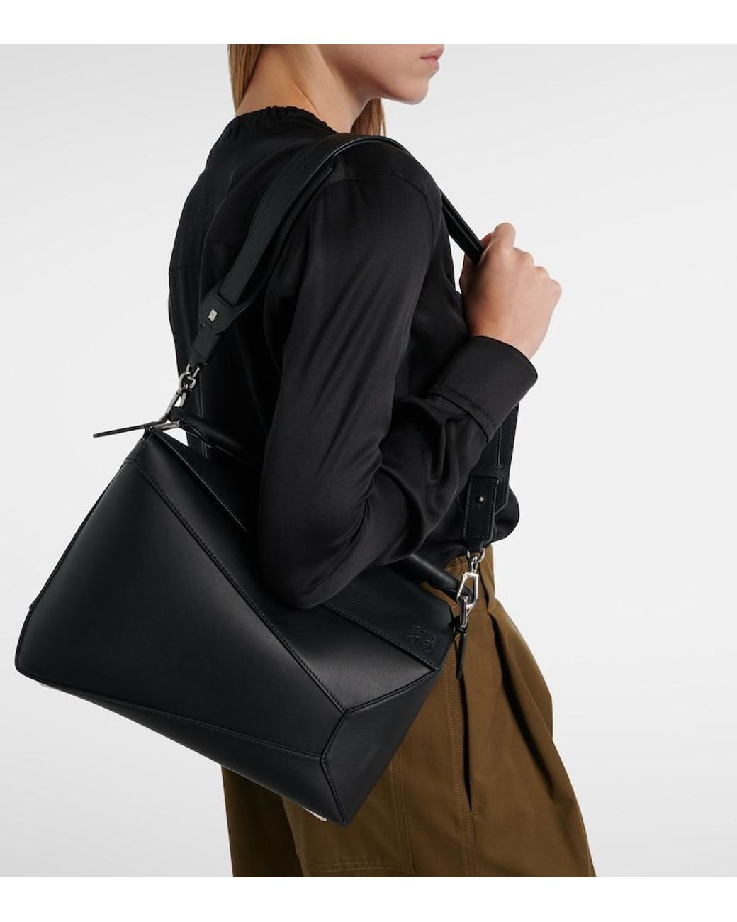 Loewe Black Puzzle Edge Medium Leather Top-Handle Bag