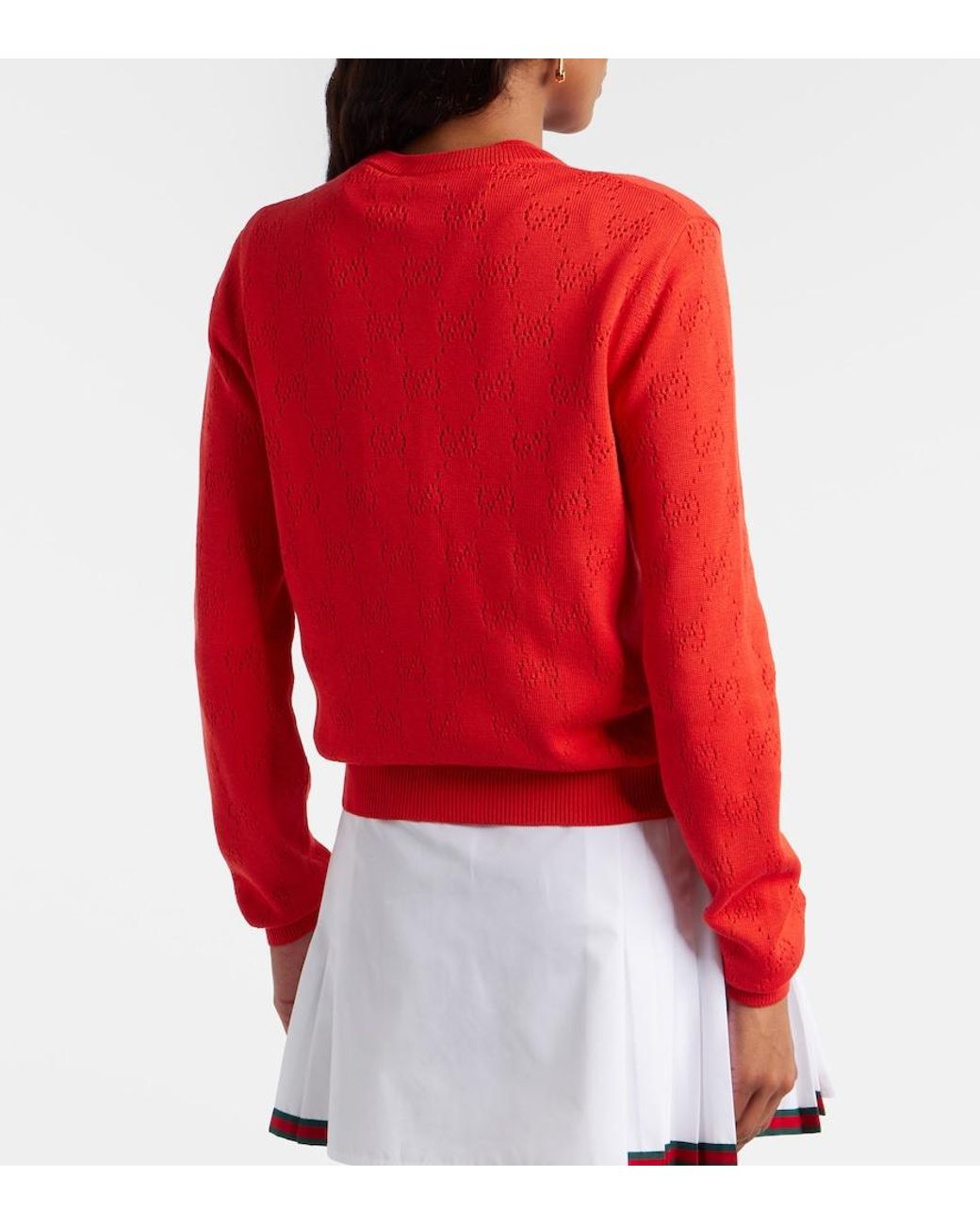 Gucci Red Gg Pointelle Silk And Cotton Cardigan