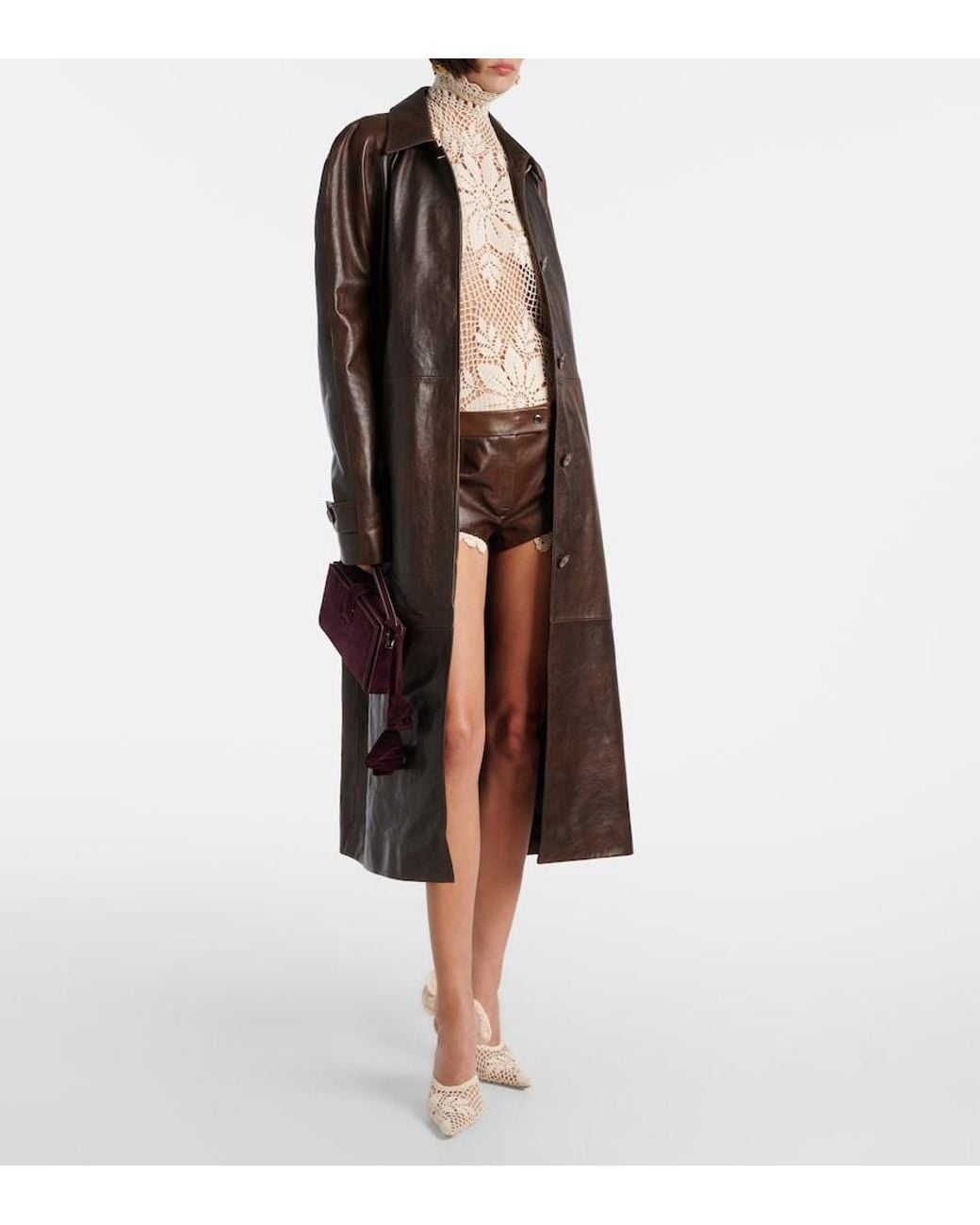 Magda Butrym Brown Crochet Leather Shorts