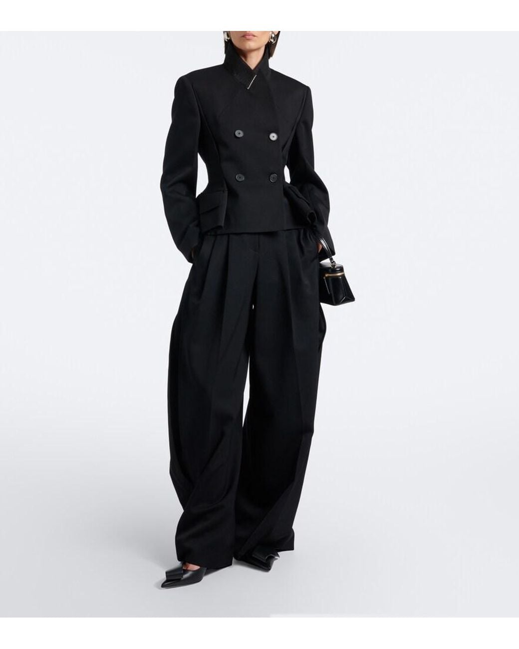 Givenchy Black Wool Grain De Poudre Barrel-Leg Pants
