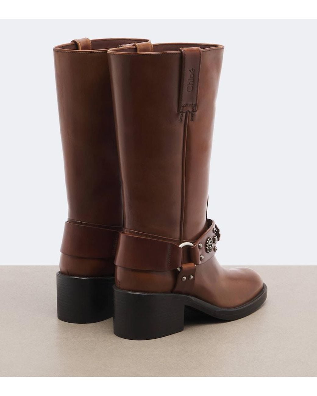 Chloé Brown Dakota Studded Leather Knee-High Boots