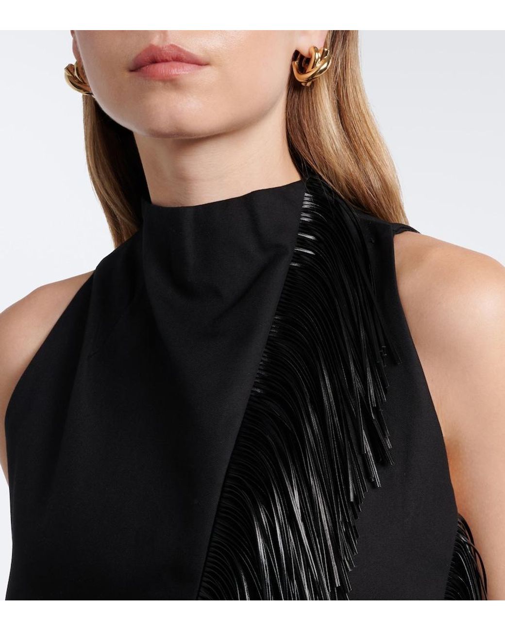 Sportmax Black Fringed Halterneck Cotton Top