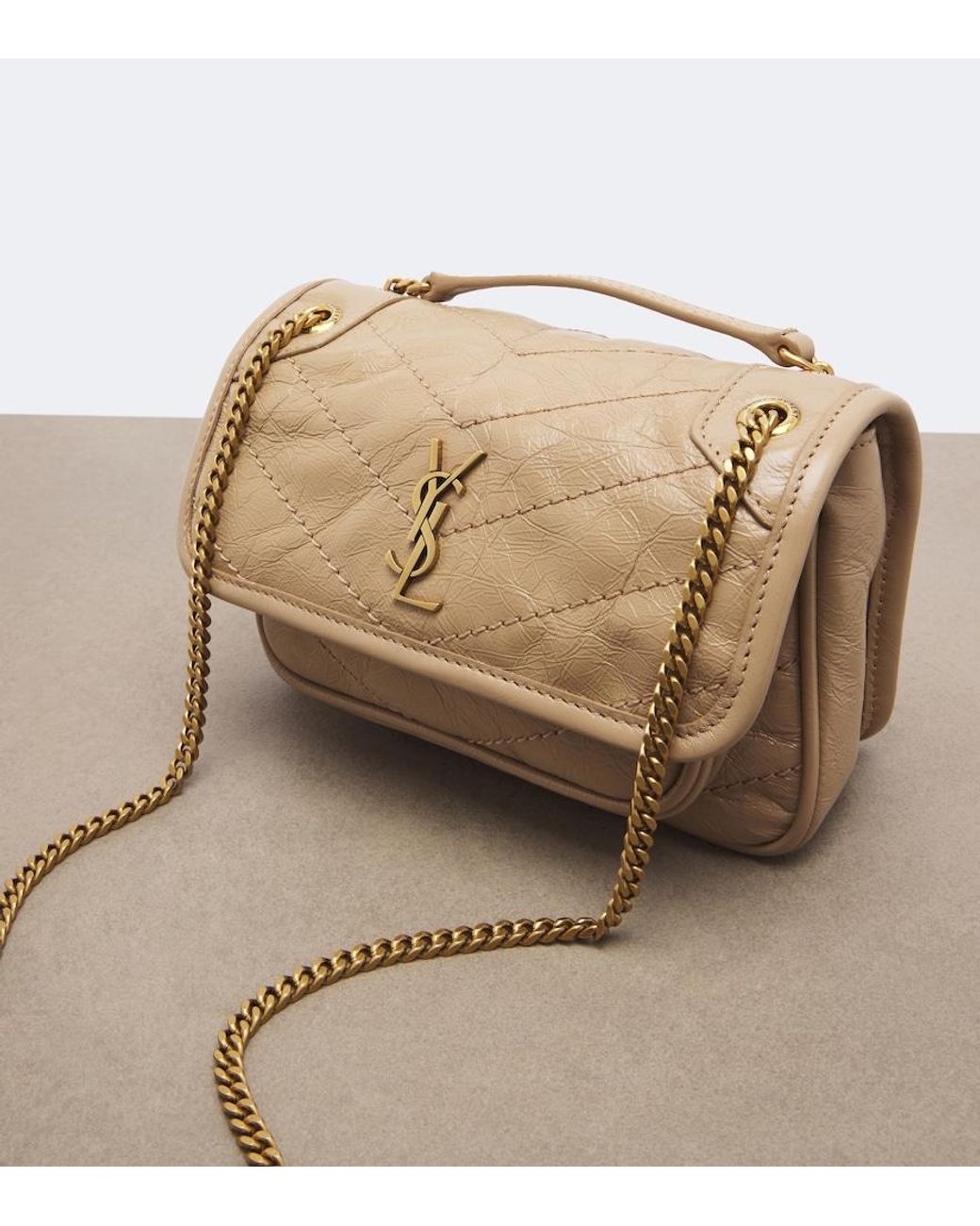 Saint Laurent Natural Niki Mini Leather Shoulder Bag