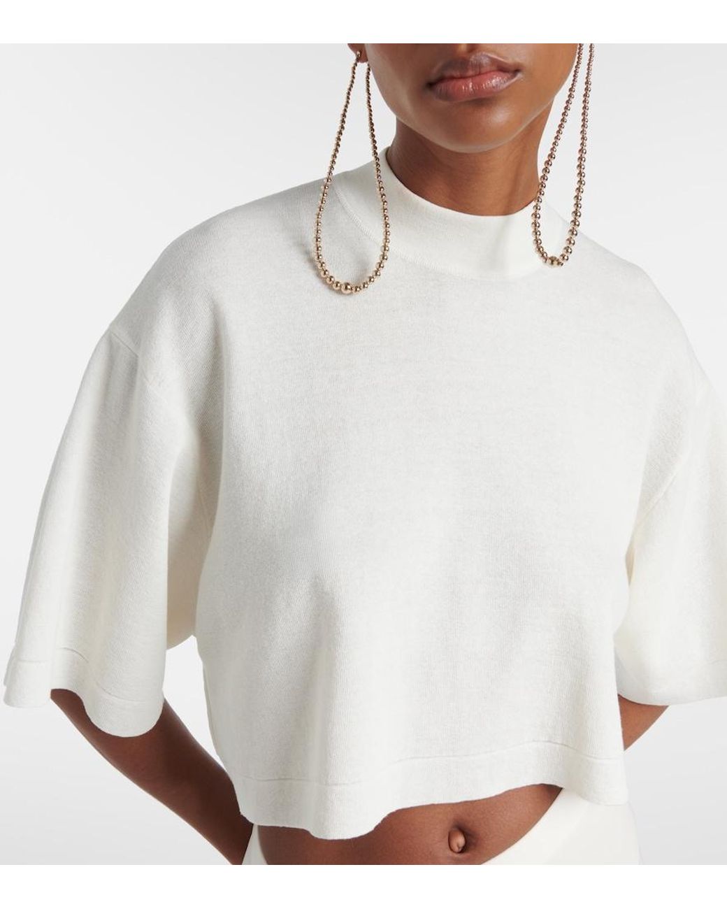 Alaïa White Cropped Cotton And Wool-Blend T-Shirt