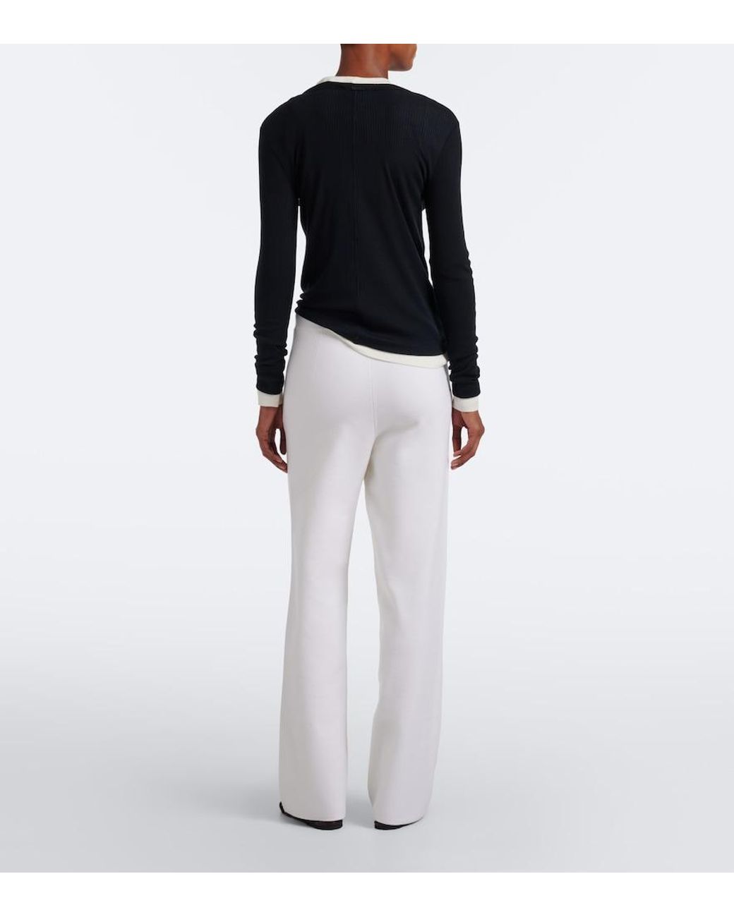 Max Mara White Wool-Blend Wide-Leg Pants