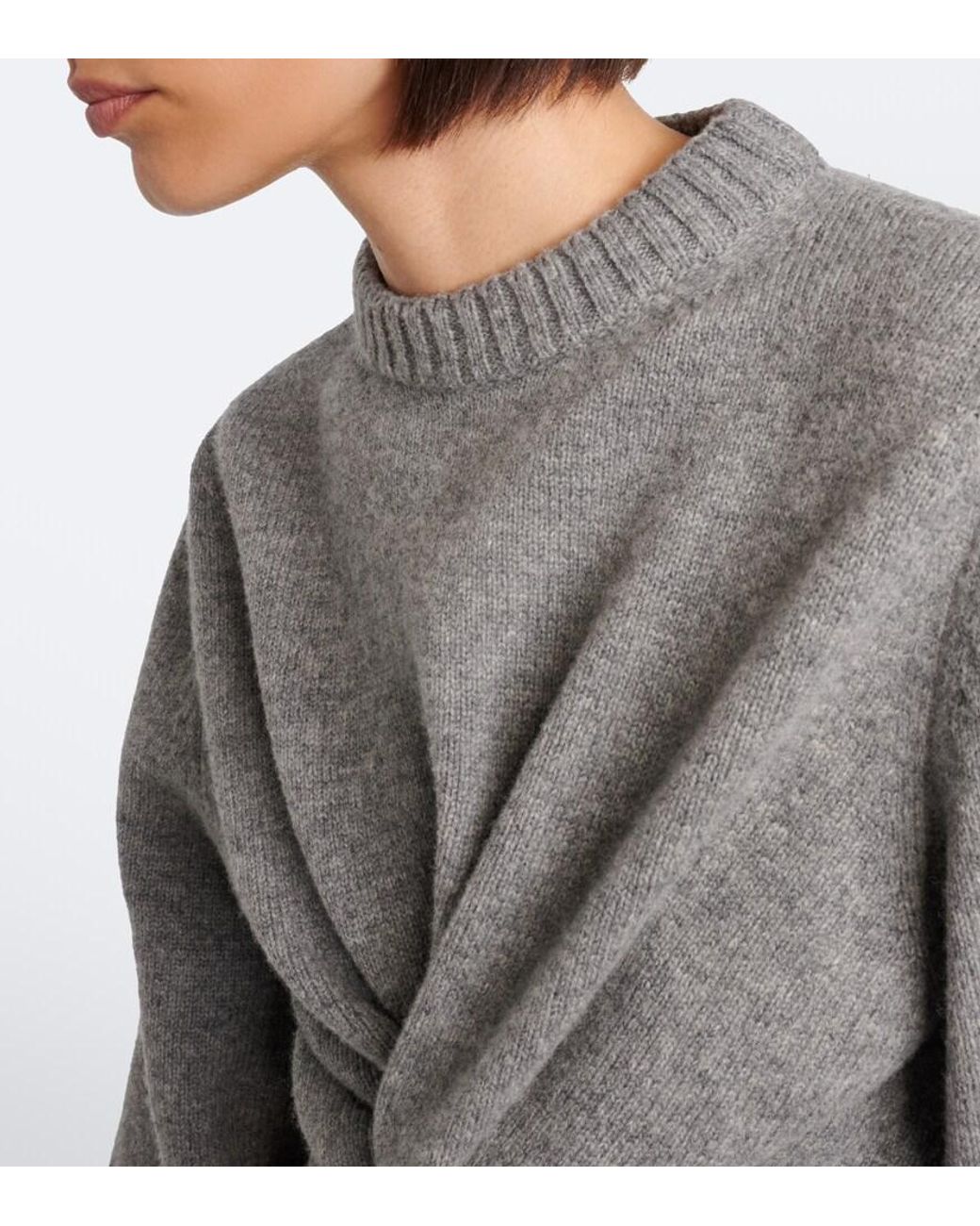 Balenciaga Gray Cropped Gathered Wool Sweater
