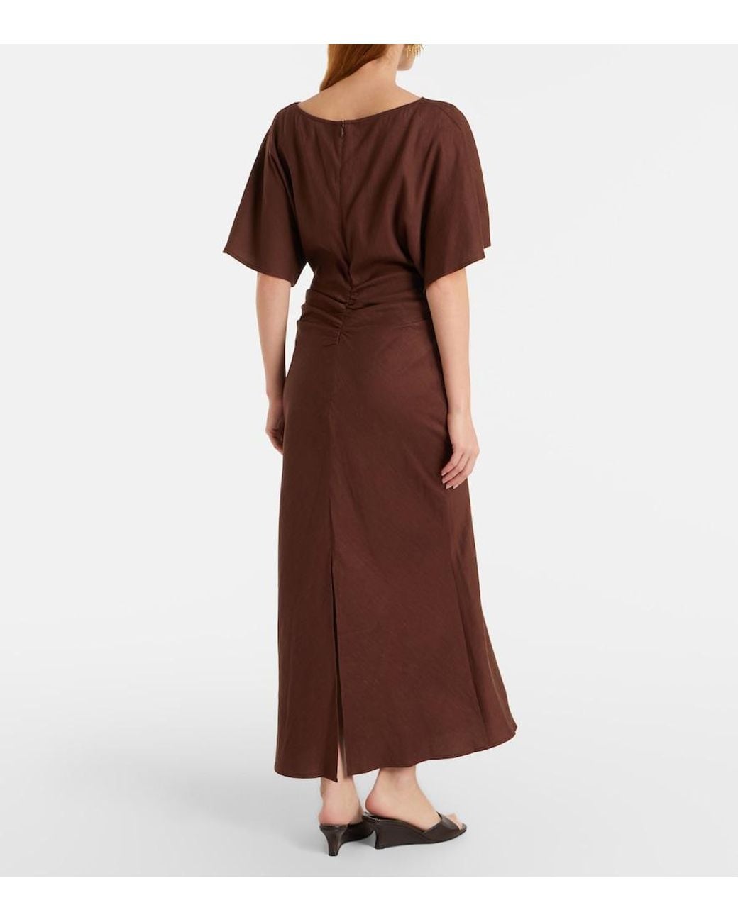 Staud Brown Amelie Linen-Blend Midi Dress