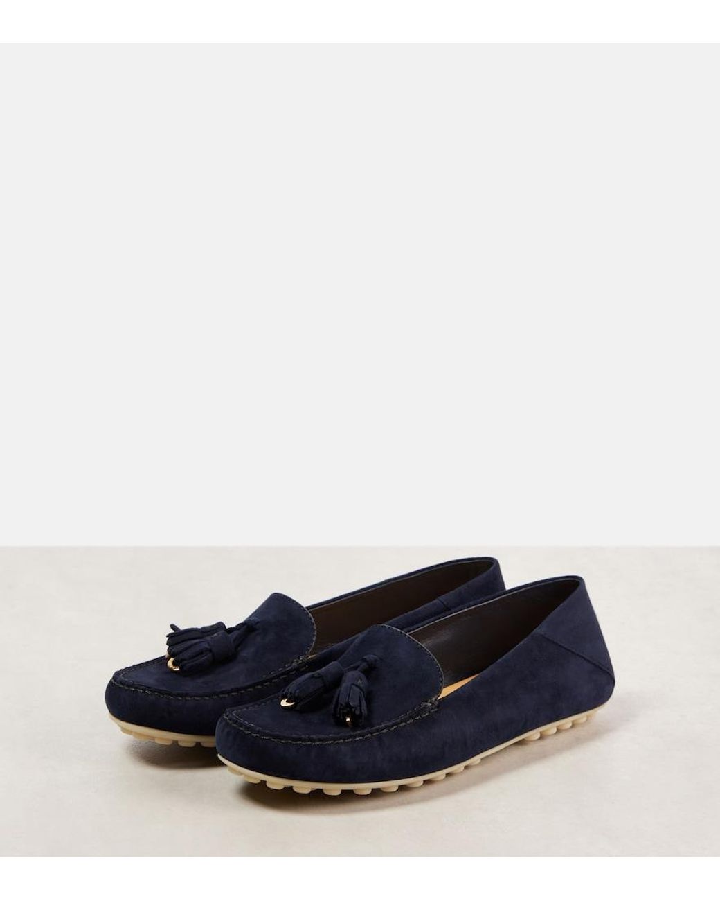 Loro Piana Blue Dot Sole Walk Suede Driving Shoes