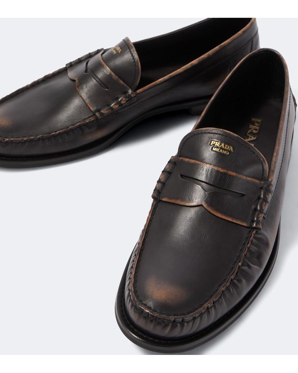 Prada Black Leather Penny Loafers for men