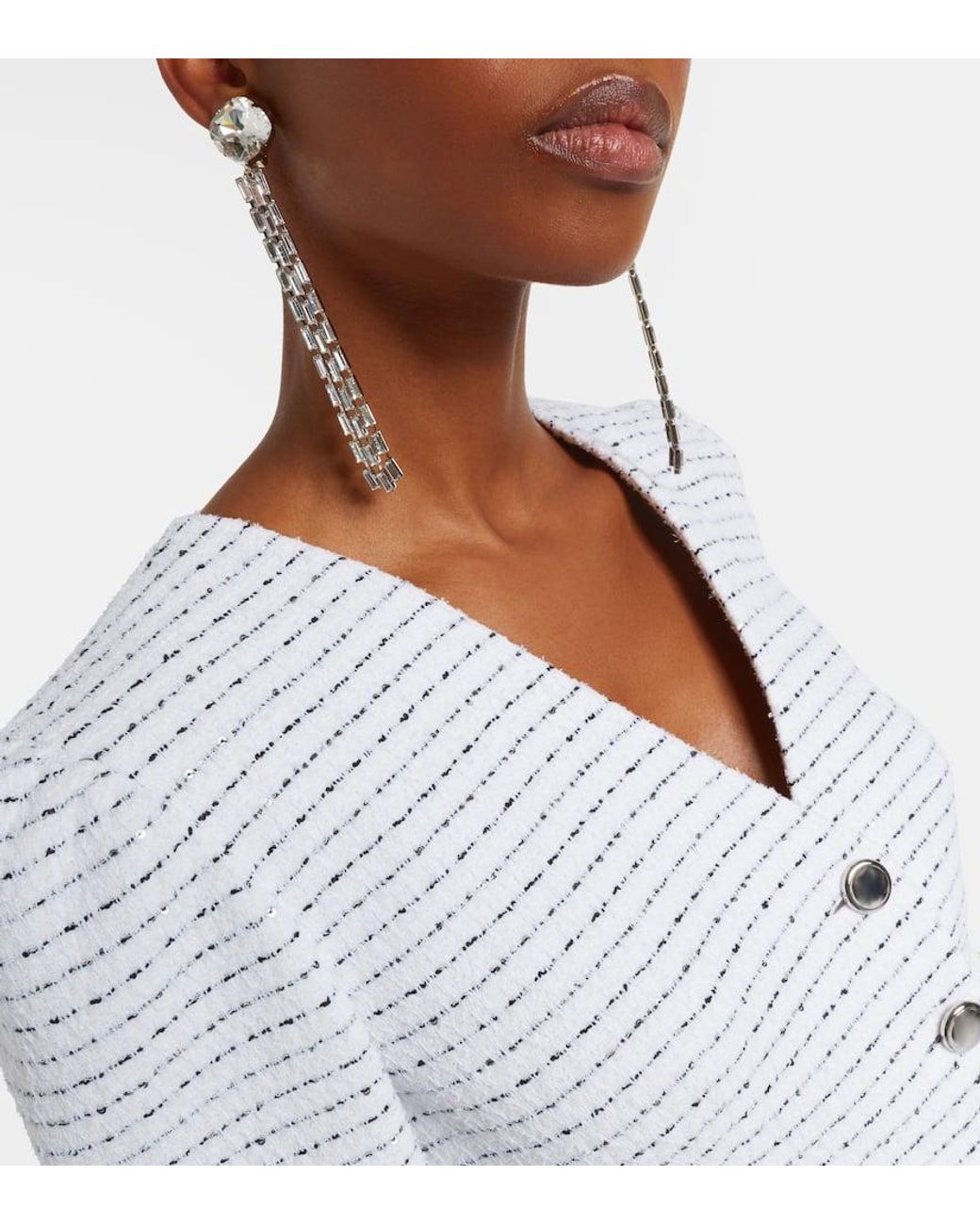 Alessandra Rich White Fringed Clip-On Drop Earrings