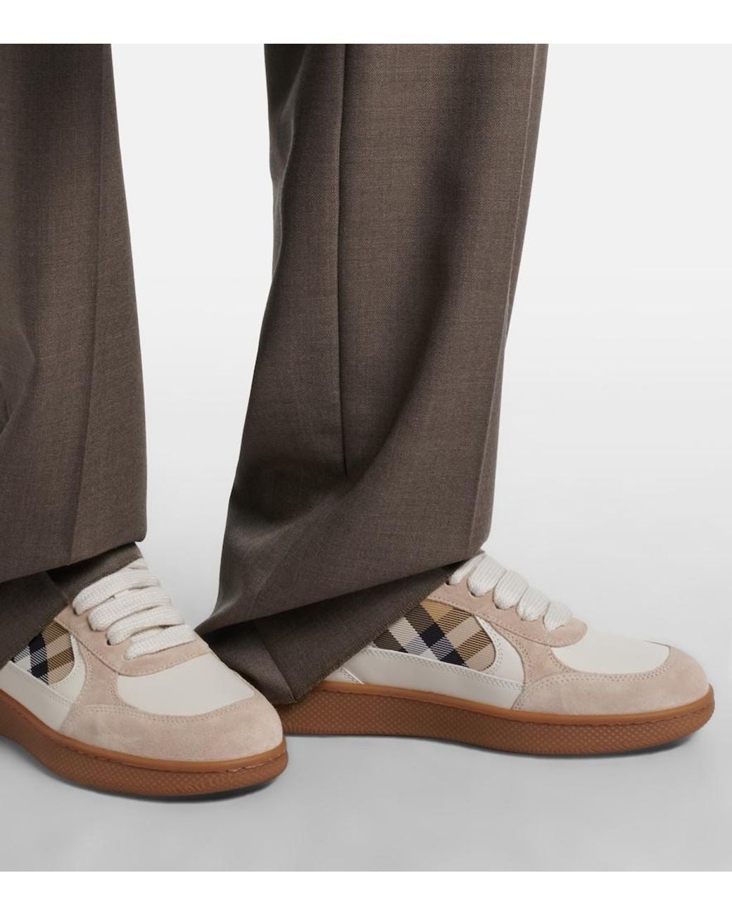 Burberry White Terrace Leather And Suede Sneakers